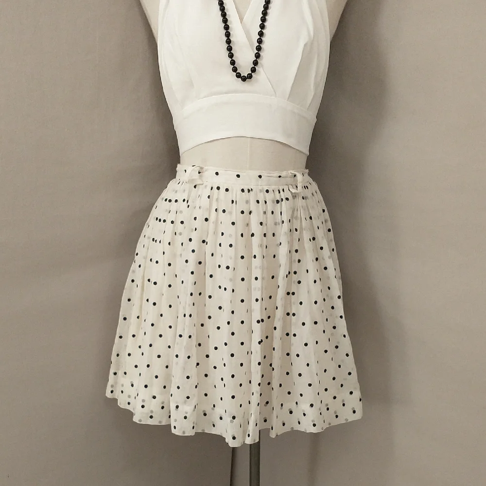 Vintage Polka Dot Flirty Mini Skirt 50s 60s Sheer Cotton USA Made Fun Feminine - Picture 1 of 10